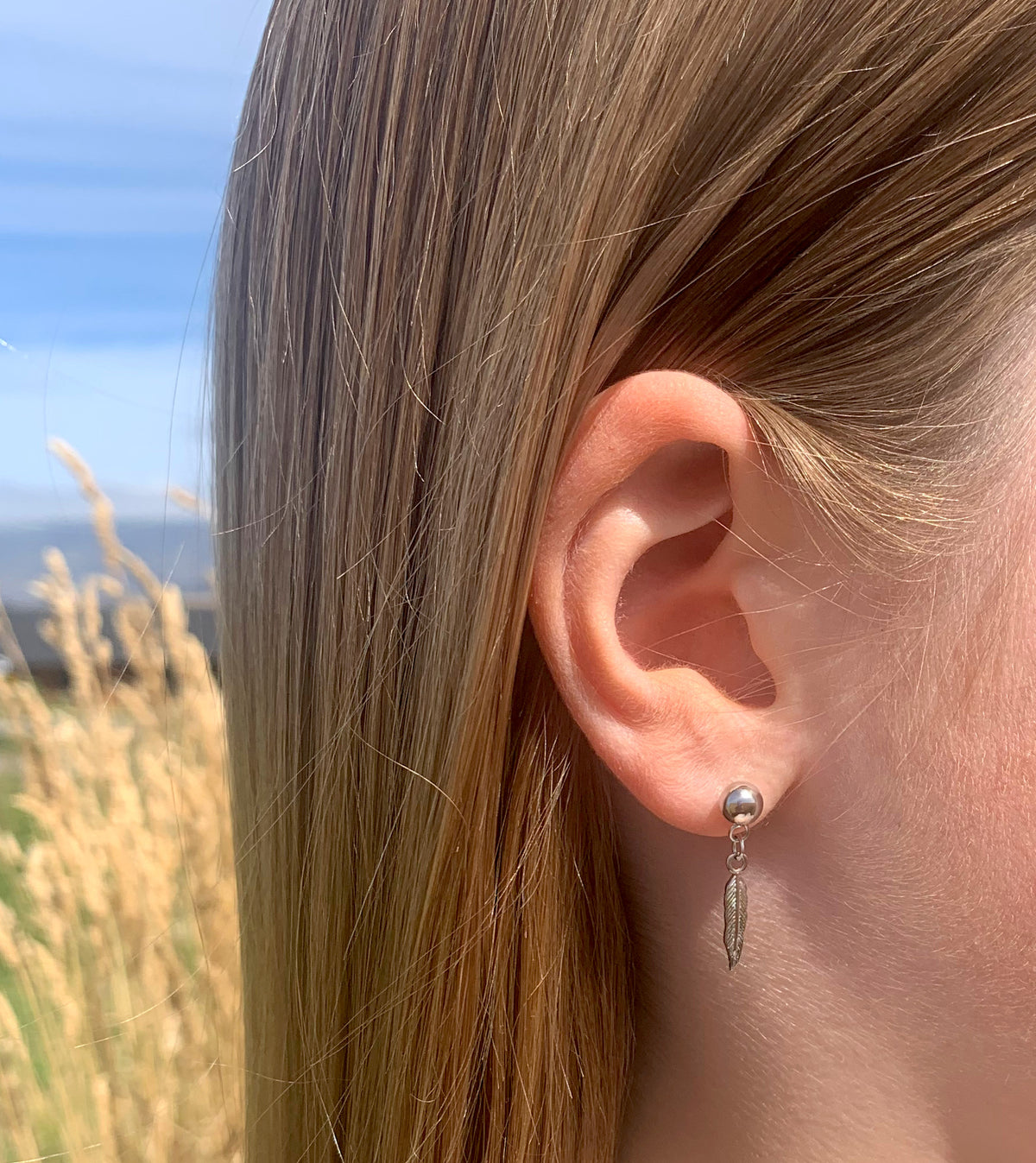 Feather and Moon Drop Earrings