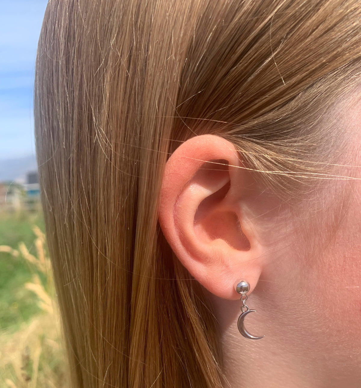 Feather and Moon Drop Earrings