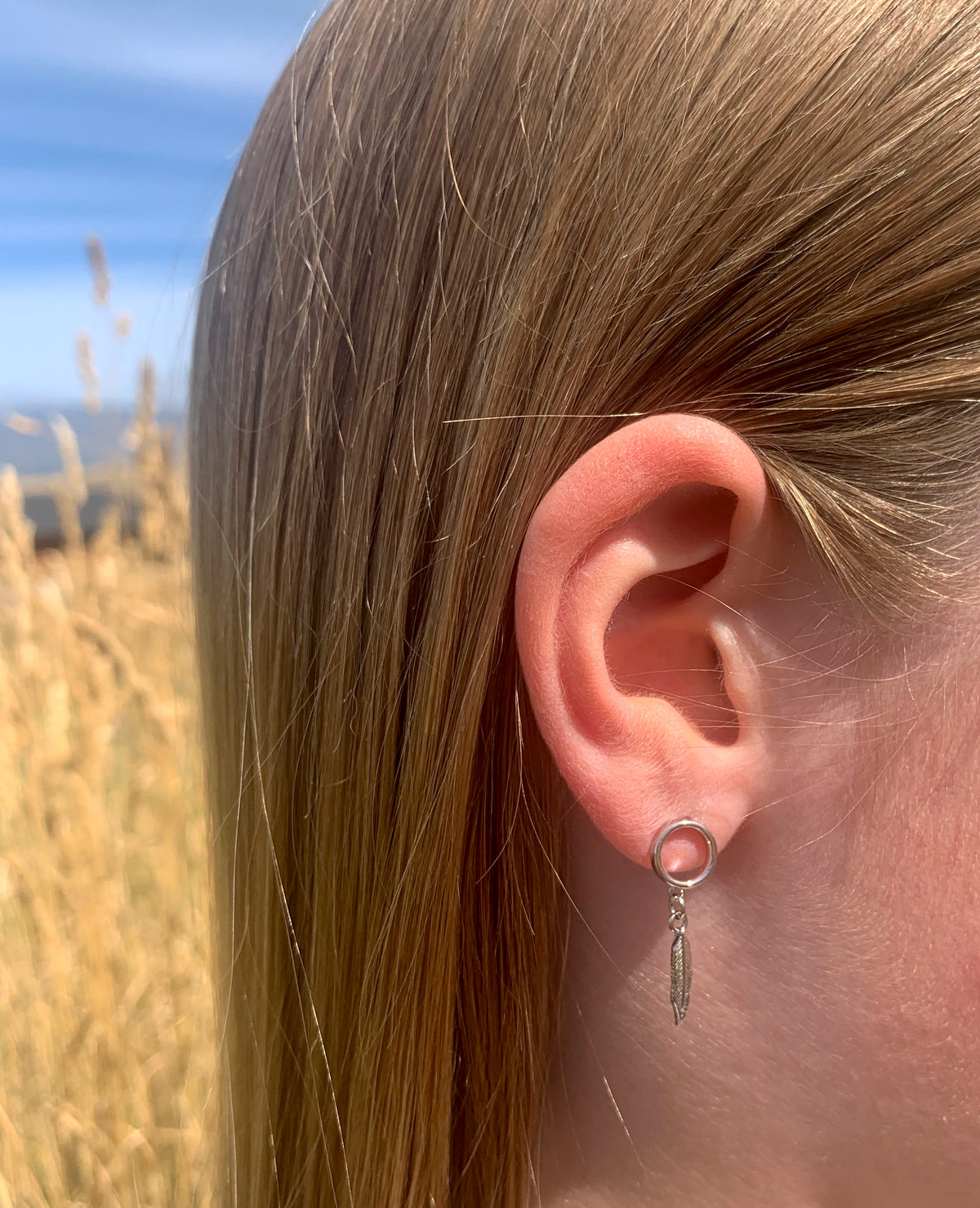 Feather Hoop Drop Earrings